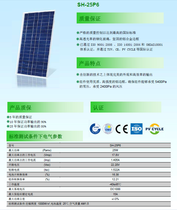 SHP-25W家用照明太陽能板 高效多晶硅光伏組件的實用之選